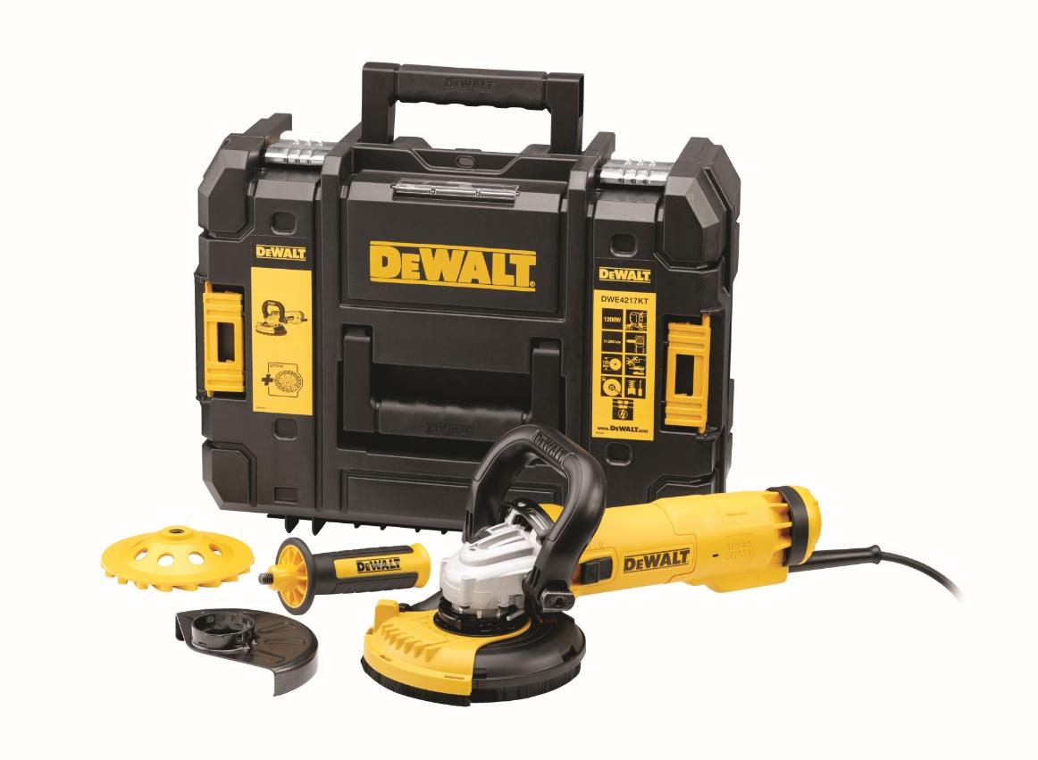 DWE4217KT | BRÚSKA UHLOVÁ 125mm 1200W SET S KOTUCOM A KRYTOM