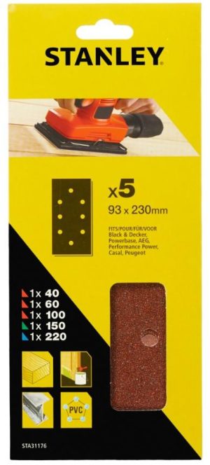 STA31176 | Papier brúsny dierovaný 93x230mm 1x P40-60-100-150-220, 5ks, pre B+D, AEG