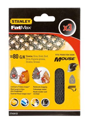 STA39122 | Mriežka brúsna Mouse (žehličkový tvar) P80, suchý zips, 3ks