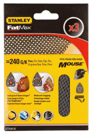 STA39132 | Mriežka brúsna Mouse (žehličkový tvar) P240, suchý zips, 3ks