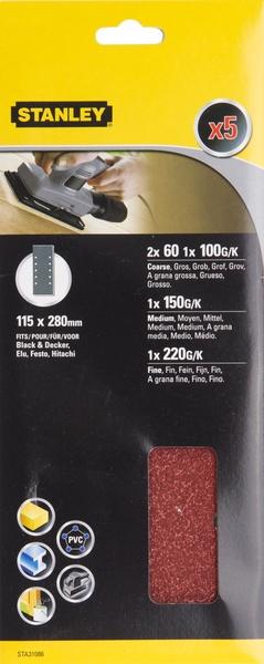 STA31086 | Papier brúsny dierovaný 115x280mm 2xP60,1xP100,1xP150,1xP220,