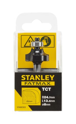 STA80303 | Fréza do dreva zaobl. vydutá TCT/HM, R6 pr.24,7x12,7mm, stopka pr.8mm, s vodiac. ložiskom