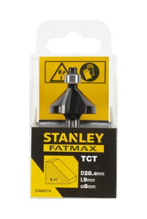 STA80314 | Fréza do dreva obrys. uhl. TCT/HM pr.28,6x9mm, sklon 45°, stopka pr.8mm, s vodiac. ložiskom